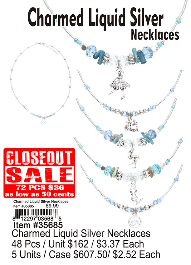 Charmed Liquid Silver Necklaces - Closeout 72 Pcs.